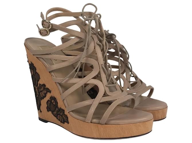 Sandalias Valentino Talla 40 Castaño Beige Cuero  ref.1387909