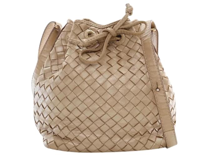 Bottega Veneta Vintage Intrecciato Beuteltasche Braun Beige Leder  ref.1387916