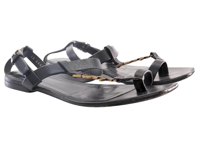 Saint Laurent (YSL) Cassandra Flat Sandals Sz 35.5 Black Leather  ref.1387932