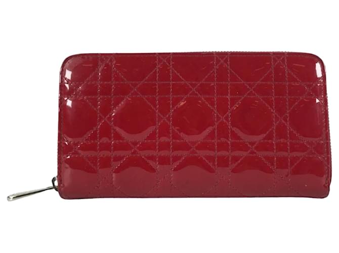 Dior Cannage Lange Brieftasche Rot Bordeaux Leder Lackleder  ref.1387933