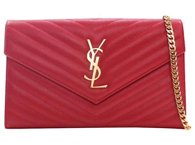 Saint Laurent (YSL) Cassandre Wallet On Chain (WOC) Red Dark red Leather Pony-style calfskin  ref.1387961