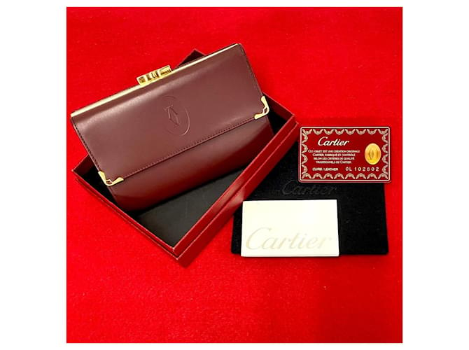 Cartier Must De Cartier Carteira Bifold de Couro Carteira Curta de Couro em Excelente Estado  ref.1388008