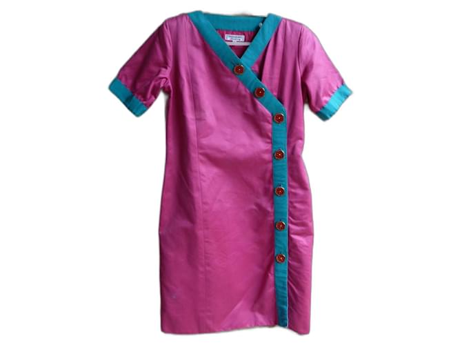 Yves Saint Laurent Dresses Pink Red Light blue Cotton Satin  ref.1388037