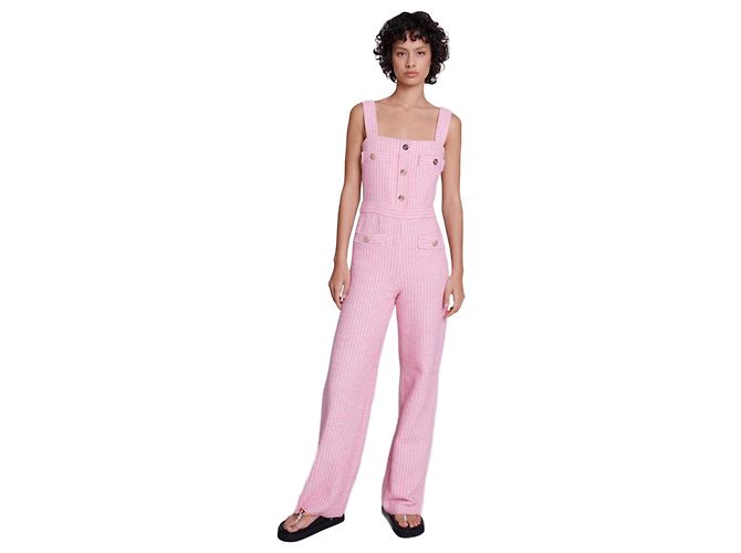 Maje Mono salopette de tweed rosa y naranja