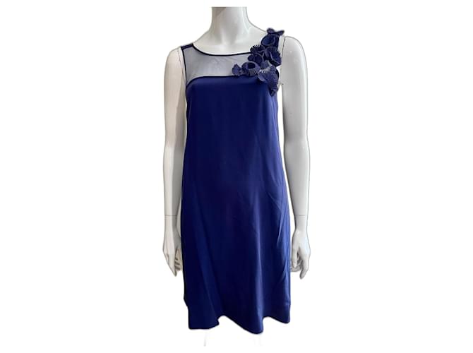 Whistles Navy blue silk dress with floral embellishment  ref.1388053