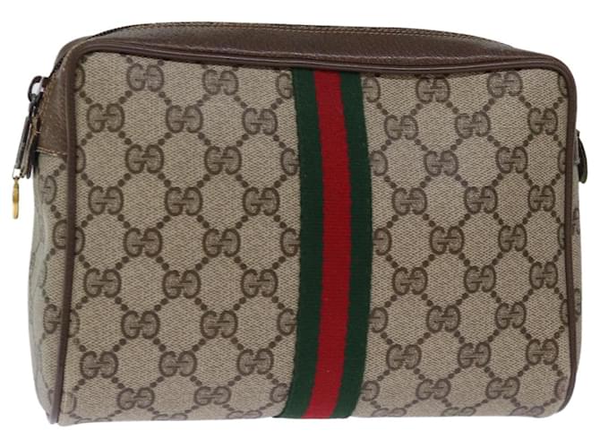 GUCCI GG Supreme Web Sherry Line Clutch Bag PVC Beige Red 75 01 012 Auth bs14245  ref.1388081