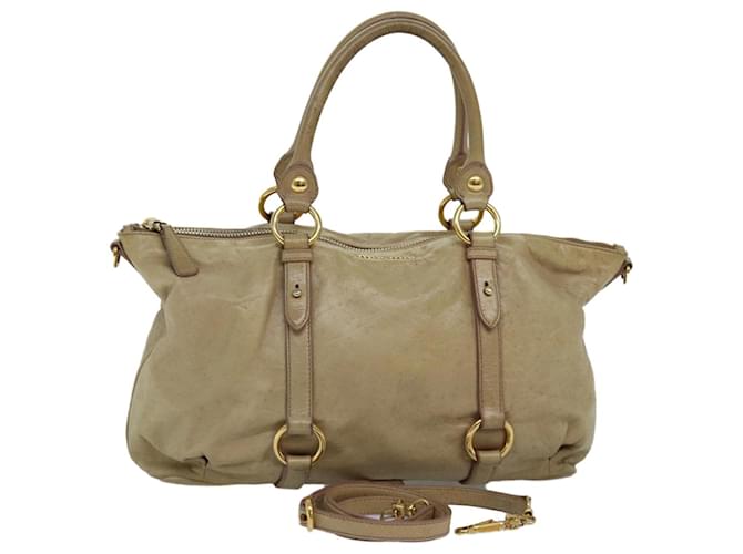 Miu Miu Hand Bag Leather 2way Beige Auth mr187  ref.1388088