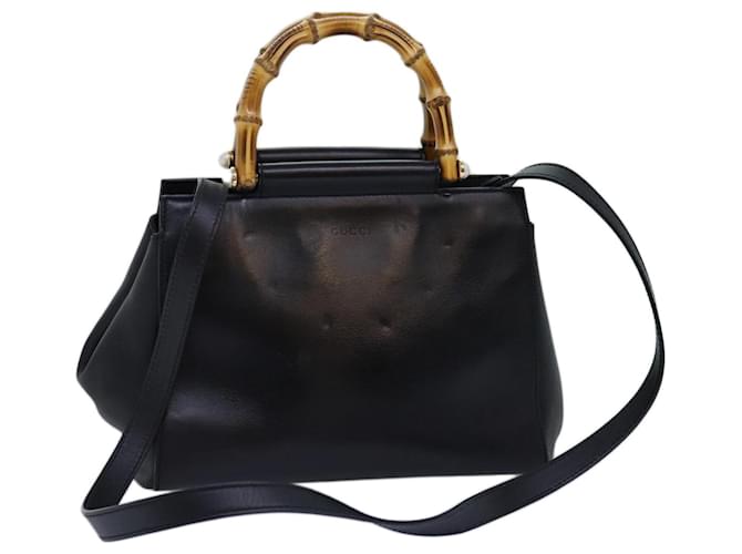 Bolso de mano pequeño GUCCI Bamboo Nimfair de cuero de 2 vías negro 453767 Auth yk12625  ref.1388099