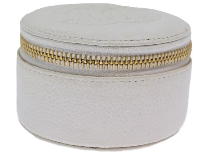CHANEL COCO Mark Estojo para joias Caixa para joias Pele de caviar Branco CC Auth yk12479  ref.1388105