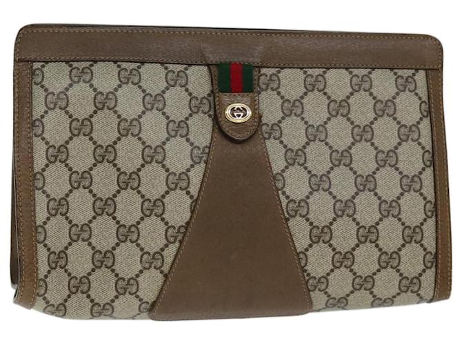 GUCCI GG Supreme Web Sherry Line Clutch Bag PVC Beige Red 89 01 033 Auth yk12556  ref.1388144