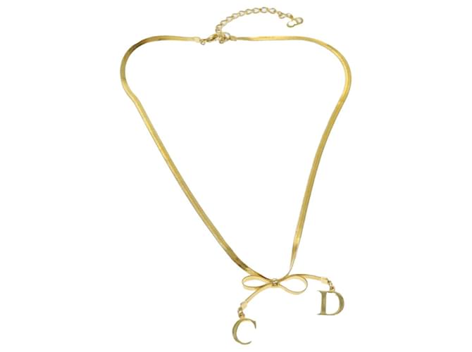 Christian Dior Ribbon Necklace Metal Gold Auth yk12596 Golden  ref.1388157