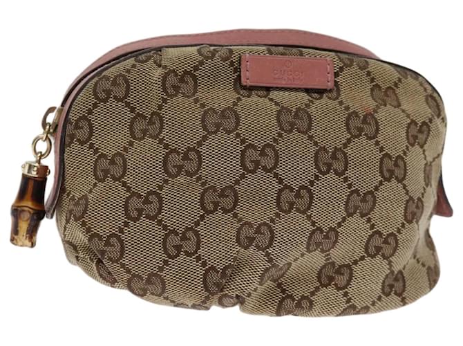 GUCCI GG Canvas Bamboo Pouch Beige 246175 Auth yk12525  ref.1388175
