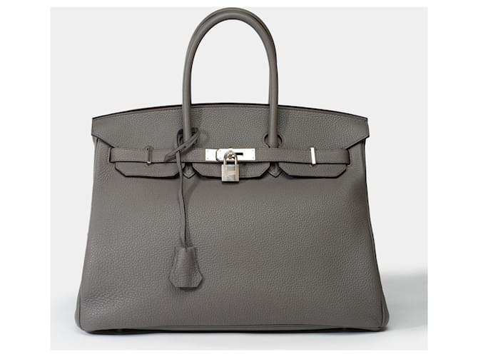 Hermès Borsa HERMES Birkin 35 in pelle grigia - 101902 Grigio  ref.1388242