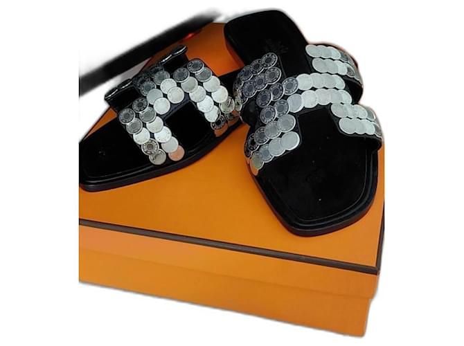 Hermès Oran Limited Edition Saddle Nails Black Silver hardware Leather  ref.1388255