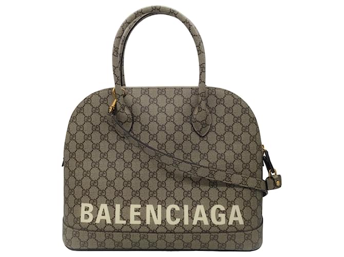 Autre Marque Gucci x Balenciaga Beige Multi GG Supreme Canvas Hacker Project Bill Medium Tote Bag Leather  ref.1388348