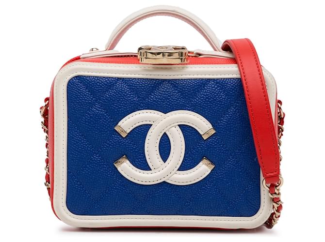 Cartable bleu Chanel Small Tricolor Caviar CC Filigree Vanity Case Cuir  ref.1388358