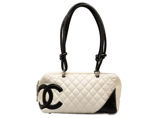 White Chanel Cambon Ligne Shoulder Bag Leather  ref.1388364