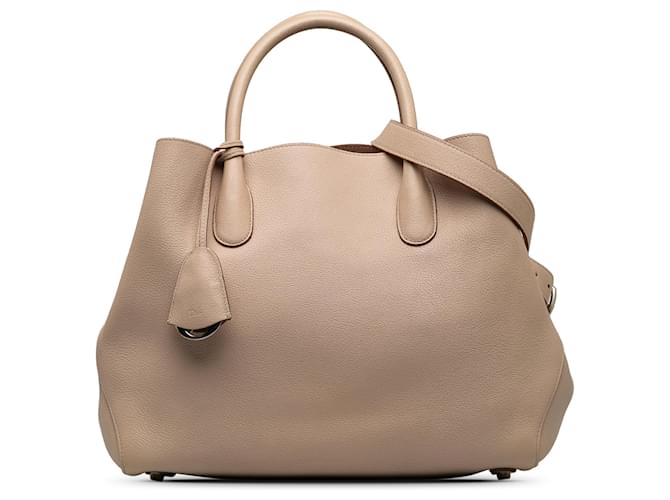 Tan Dior Large Open Bar Tote Satchel Camel Leather  ref.1388374