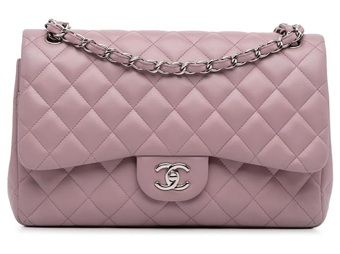Bolsa de ombro Chanel Jumbo Classic roxa forrada de pele de cordeiro Roxo Couro  ref.1388375