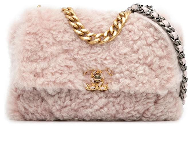 Cartable à rabat Chanel moyen en peau de mouton 19 rose Cuir  ref.1388382