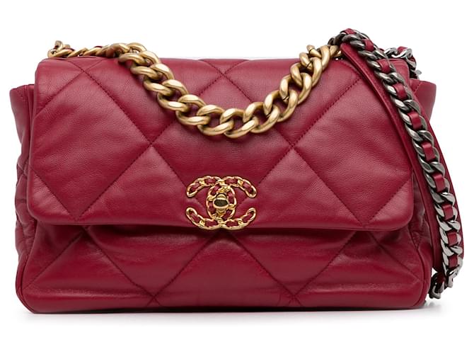 Bolsa Chanel grande em pele de cordeiro vermelha com 19 abas Vermelho Couro  ref.1388384