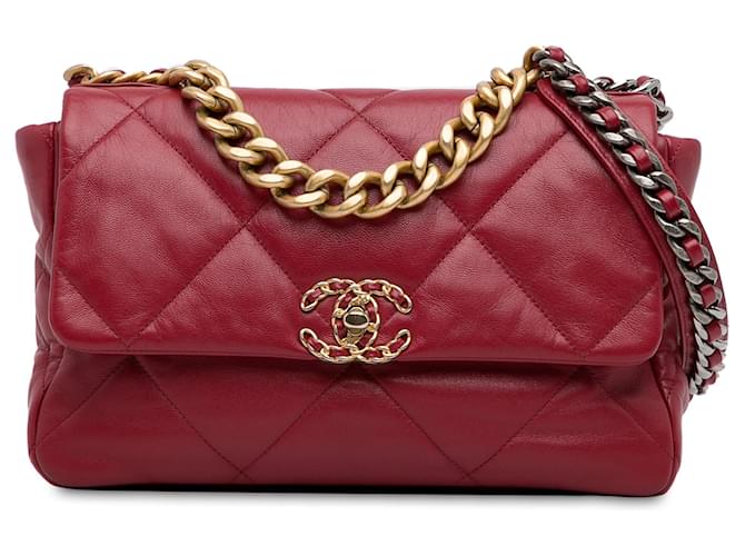 Bolso satchel grande con solapa 19 de piel de cordero Chanel rojo Roja Cuero  ref.1388385