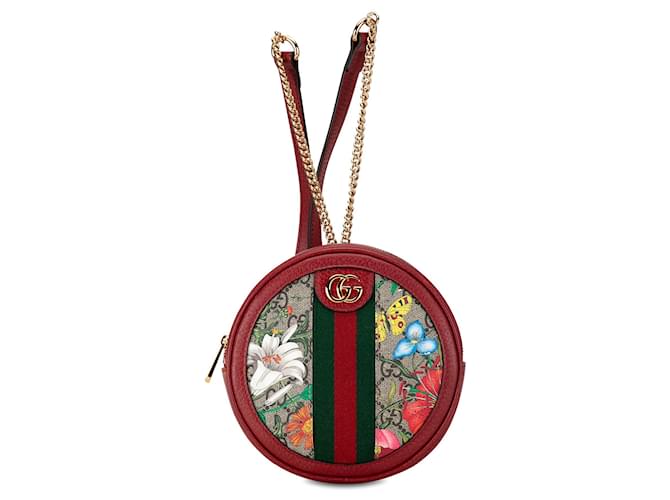 Mochila Gucci GG Supreme Flora Ophidia vermelha Vermelho Couro  ref.1388418