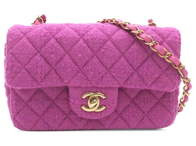 Pink Chanel Mini Classic Rectangular Tweed Flap Bag Leather  ref.1388427
