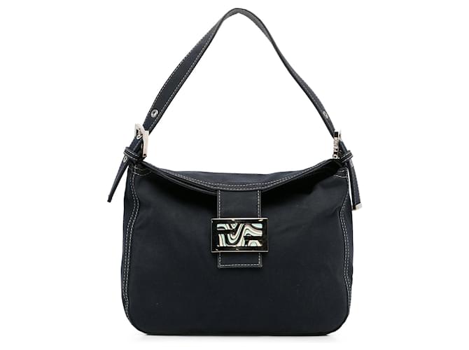 Blue Fendi Canvas FF Marble Double Flap Shoulder Bag Leather  ref.1388433