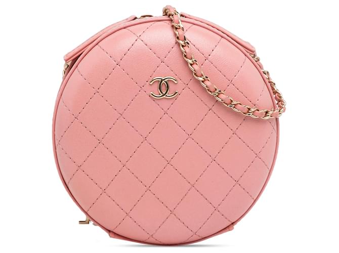 Pink Chanel CC Quilted Lambskin Round Crossbody Leather  ref.1388441
