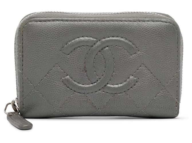 Monedero gris con cremallera Chanel CC Caviar Cuero  ref.1388446