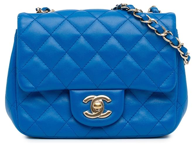 Blue Chanel Mini Square Classic Lambskin Single Flap Crossbody Bag Leather  ref.1388456