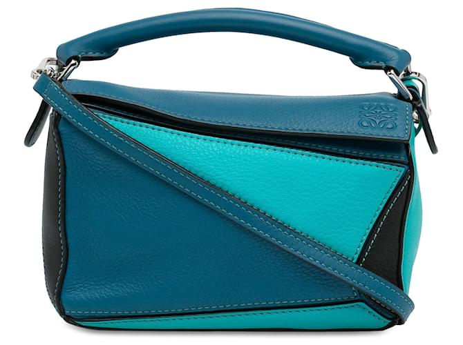 Bolso satchel Puzzle tricolor azul LOEWE Mini Cuero  ref.1388457