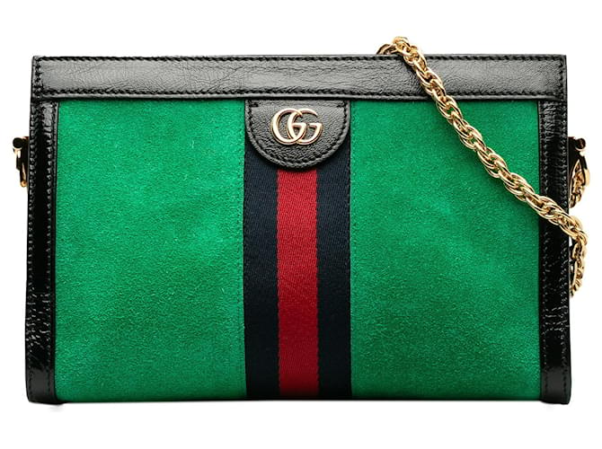 Bandolera Gucci de ante mediano con tela Ophidia de ante verde Suecia  ref.1388464