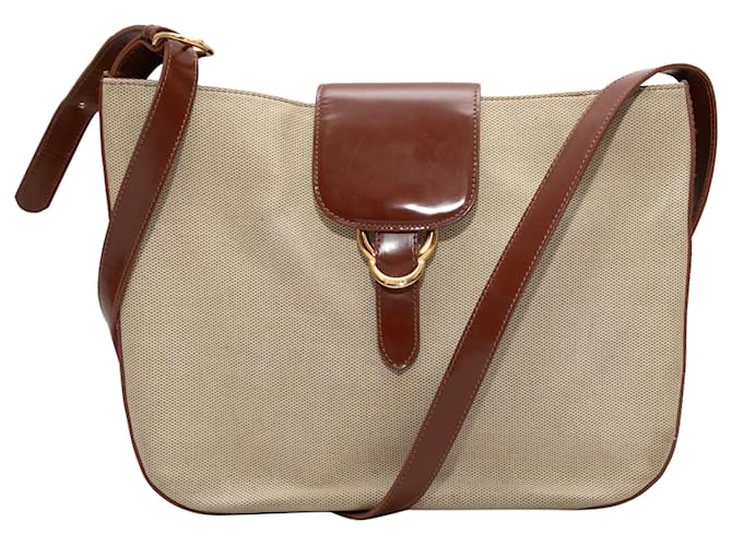 Beige & Brown Bally Canvas Shoulder Bag Cloth  ref.1388475