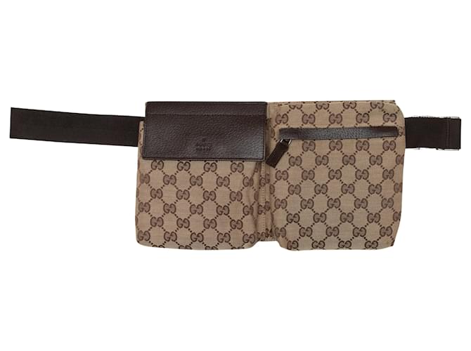 Brown Gucci GG Canvas Double Pocket Belt Bag Cloth  ref.1388478