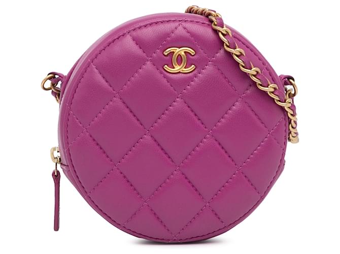 Pink Chanel Lambskin Pearl Crush Round Clutch with Chain Crossbody Bag Leather  ref.1388483