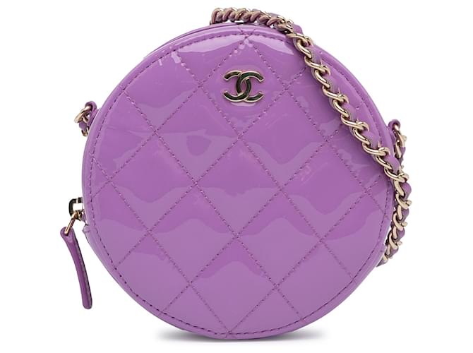 Pochette ronde vernie matelassée Chanel CC violette avec sac à bandoulière en chaîne Cuir  ref.1388498