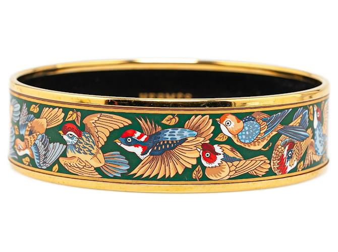 Green Hermès Wide Enamel Bangle Costume Bracelet Metal  ref.1388505