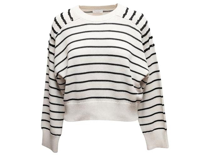 White & Black Brunello Cucinelli Striped Sequin-Accented Sweater Size US XS Synthetic  ref.1388523