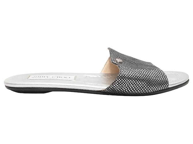 Sandali scorrevoli con stampa in scala Jimmy Choo argento e nero taglia 36 Tela  ref.1388532