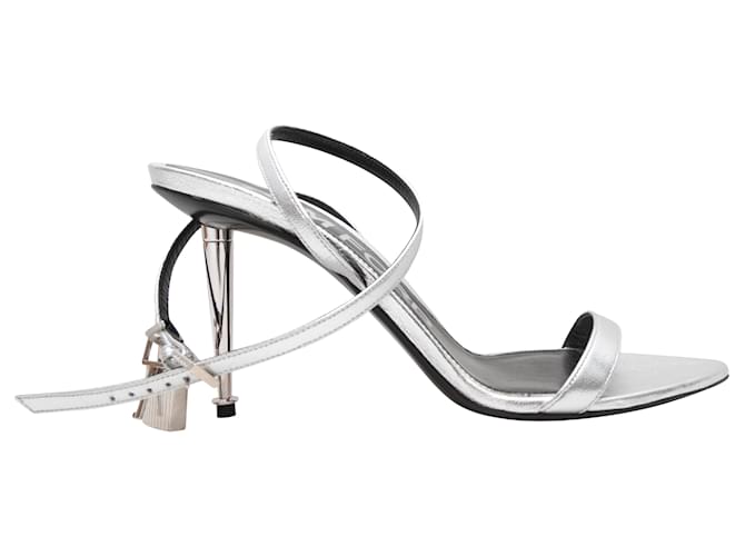 Silver Tom Ford Padlock Heeled Sandals Size 39 Silvery Cloth  ref.1388533