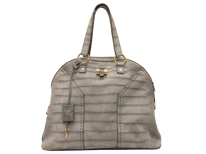 Yves Saint Laurent Grey Yves Saint Lauren Embossed Croc XL Muse Bag Leather  ref.1388535