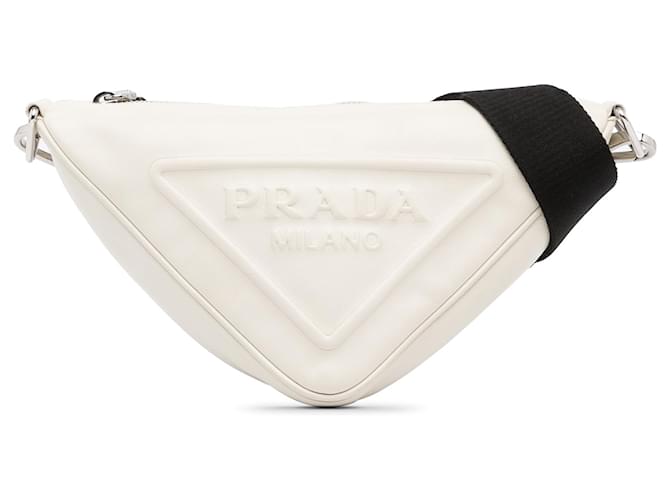 White Prada Grace Lux Triangle Crossbody Bag Leather  ref.1388546