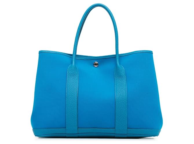 Blue Hermès Toile Garden Party 36 Tote Bag Leather  ref.1388551