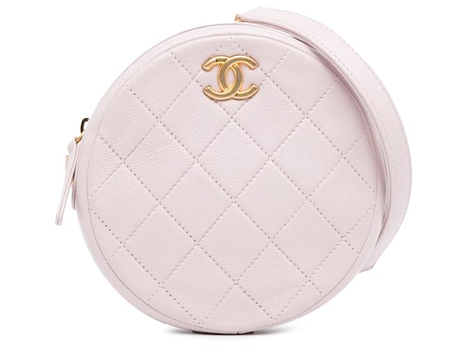 Pochette ronde vernie matelassée rose Chanel avec sac à bandoulière en chaîne Cuir  ref.1388562