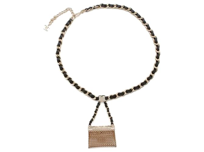 Gold Chanel Flap Bag Charm Chain Link Belt Golden Leather  ref.1388569