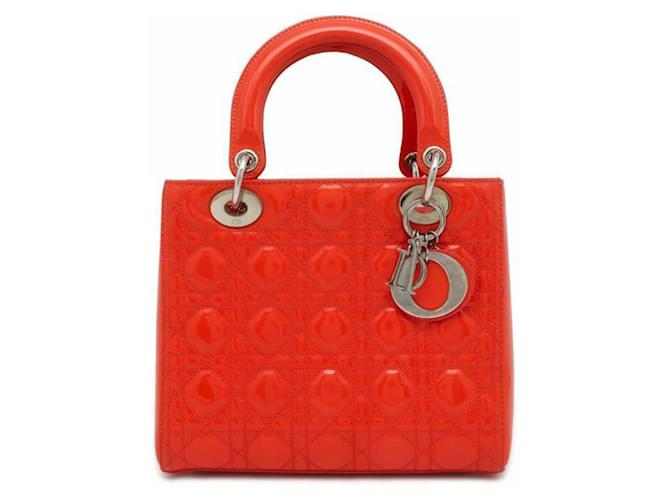 Orange Dior Medium Patent Cannage Lady Dior Satchel Leather  ref.1388571