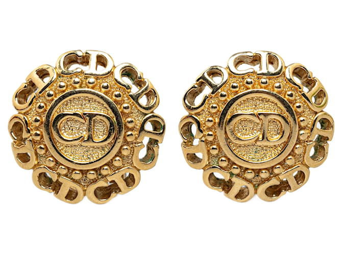 Clipe dourado do logotipo Dior em brincos Banhado a ouro  ref.1388589