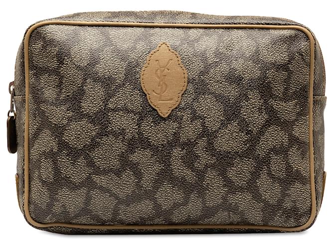 Pochette en toile enduite Yves Saint Laurent grise Cuir  ref.1388591